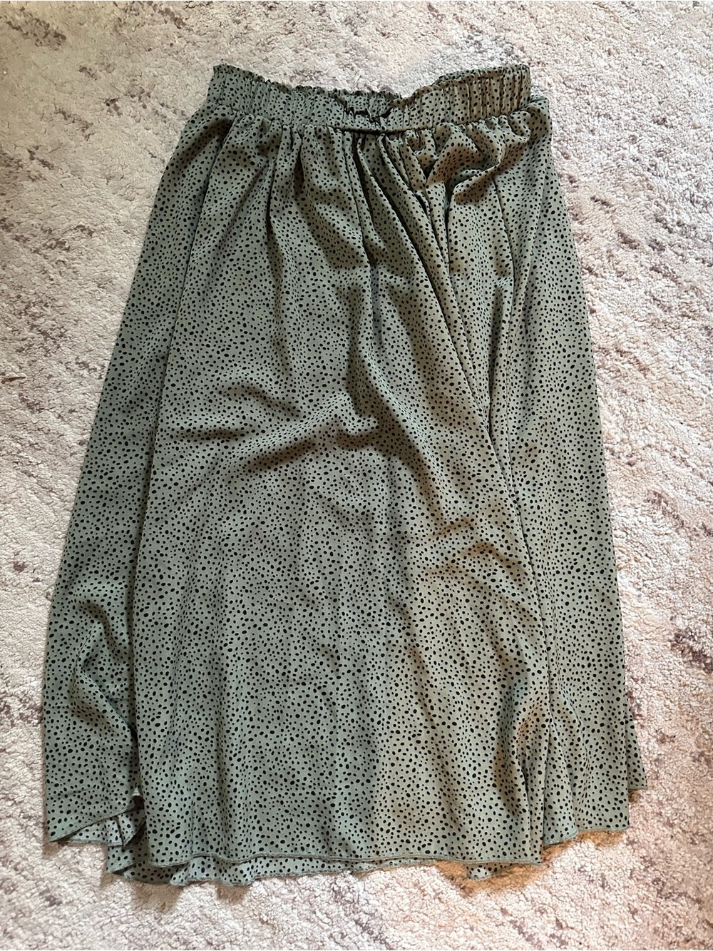 SHEIN Olive Green Midi Skirt with Black Dots